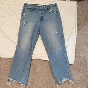 Flying Monkey Light Blue Distressed Straight Leg Jeans